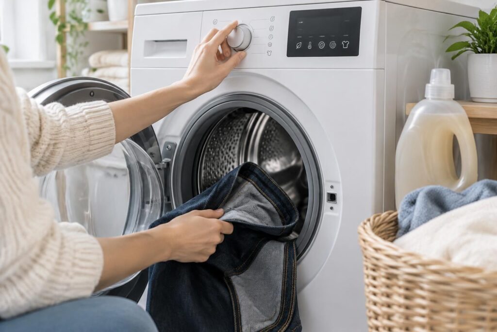 Lavage d’un jean en machine, les réglages qui préservent la toile